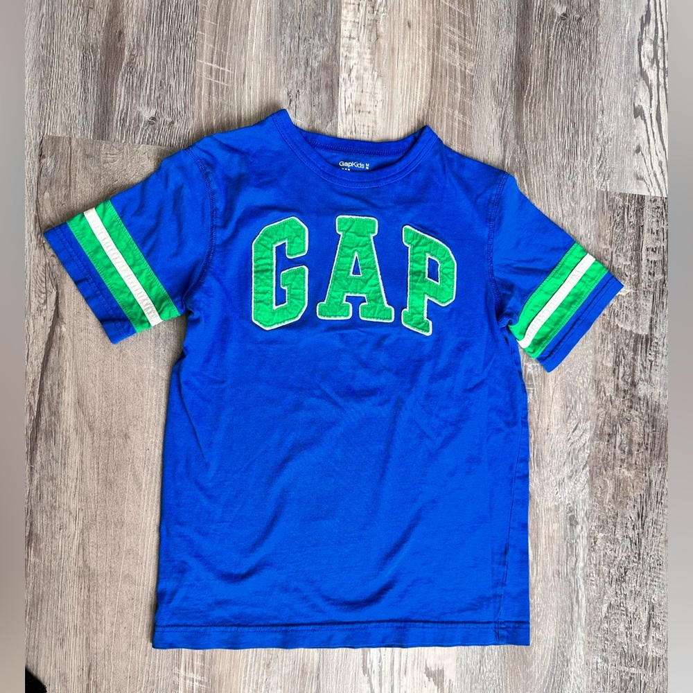 Gap Kids Boys' Blue Heather Logo T-Shirt, Bright Green Logo, Size 8